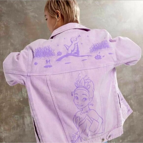 Disney Jackets & Blazers - Disney Princess Tiana Lavender Denim Jacket Tiana & Louis Print Oversized Medium